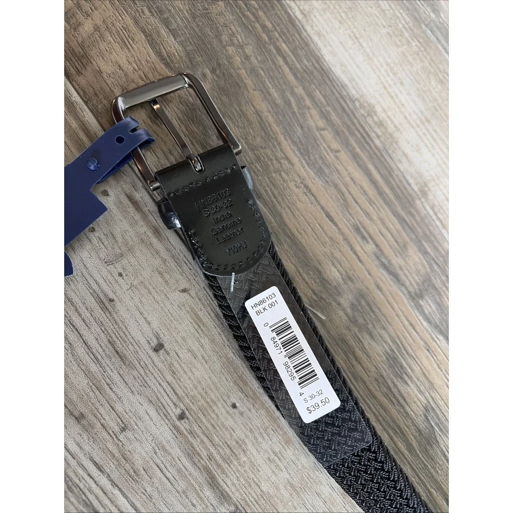 Penguin Stretch Belt Genuine Leather Woven Black Men's Size Small (30-32)